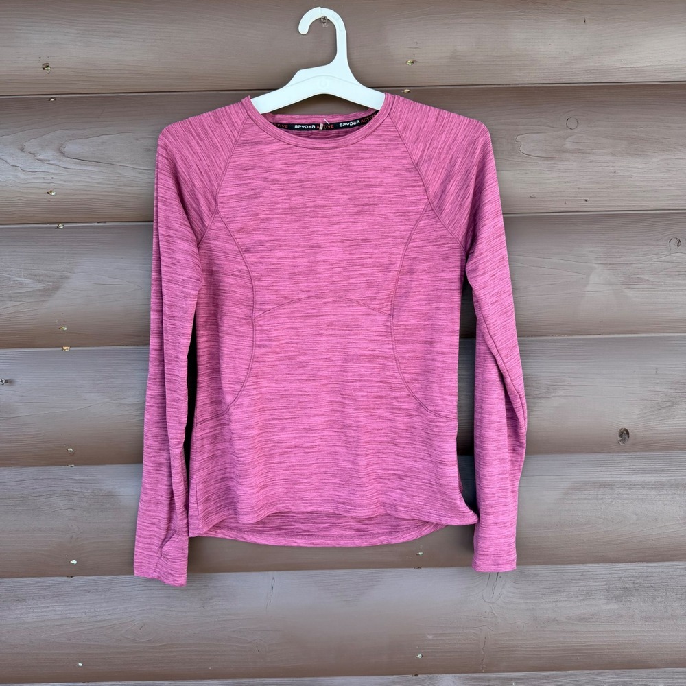 Spyder Active Womens Pomegranate Brushed Heather Long Sleeve Top Thumbholes Sz S